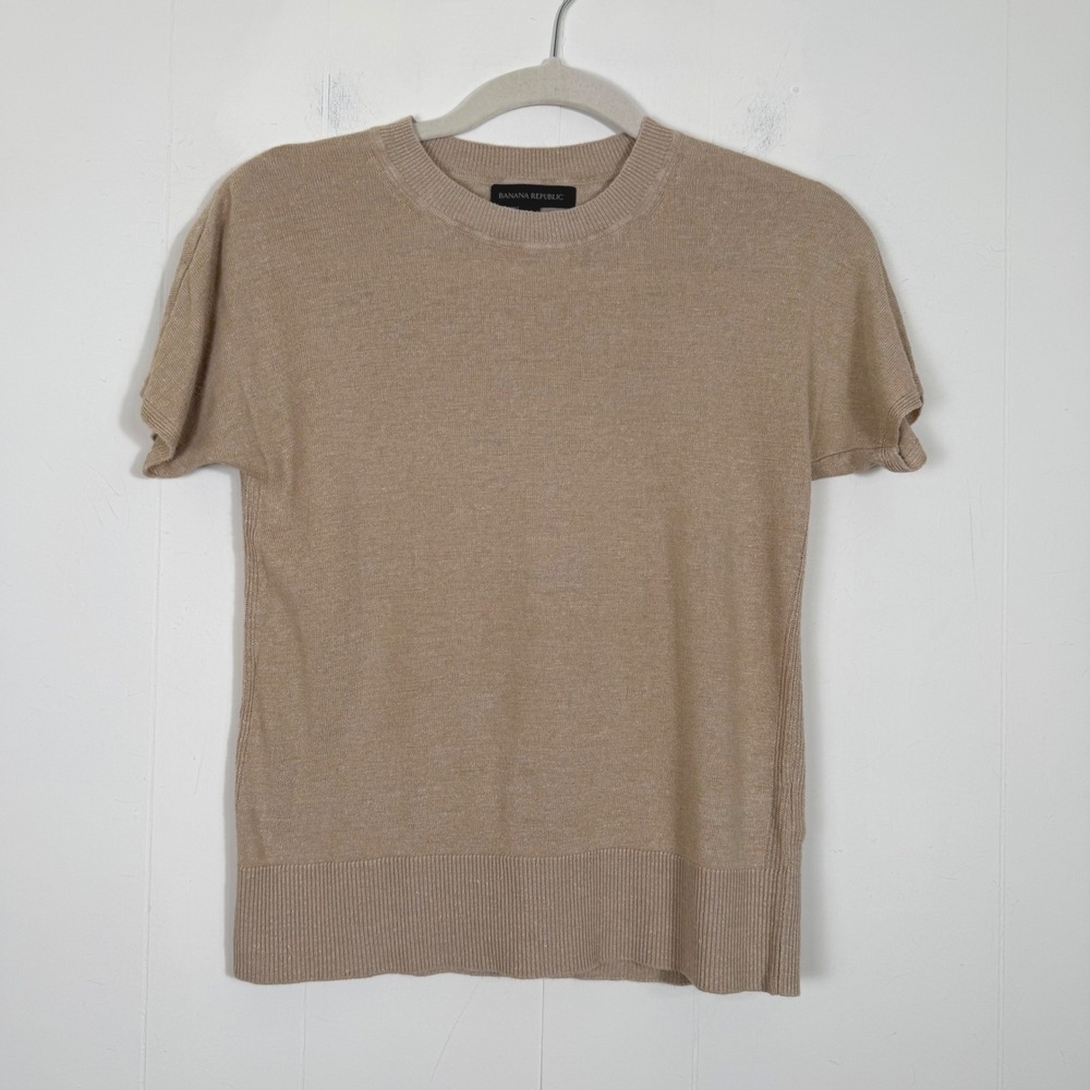 Banana Republic Dolman Tee Linen Blend Sweater Size XXS Oatmeal Beige Preppy
